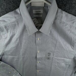 NWT Calvin Klein Blue Striped Long Sleeve Button Up $110 Performance Non Iron